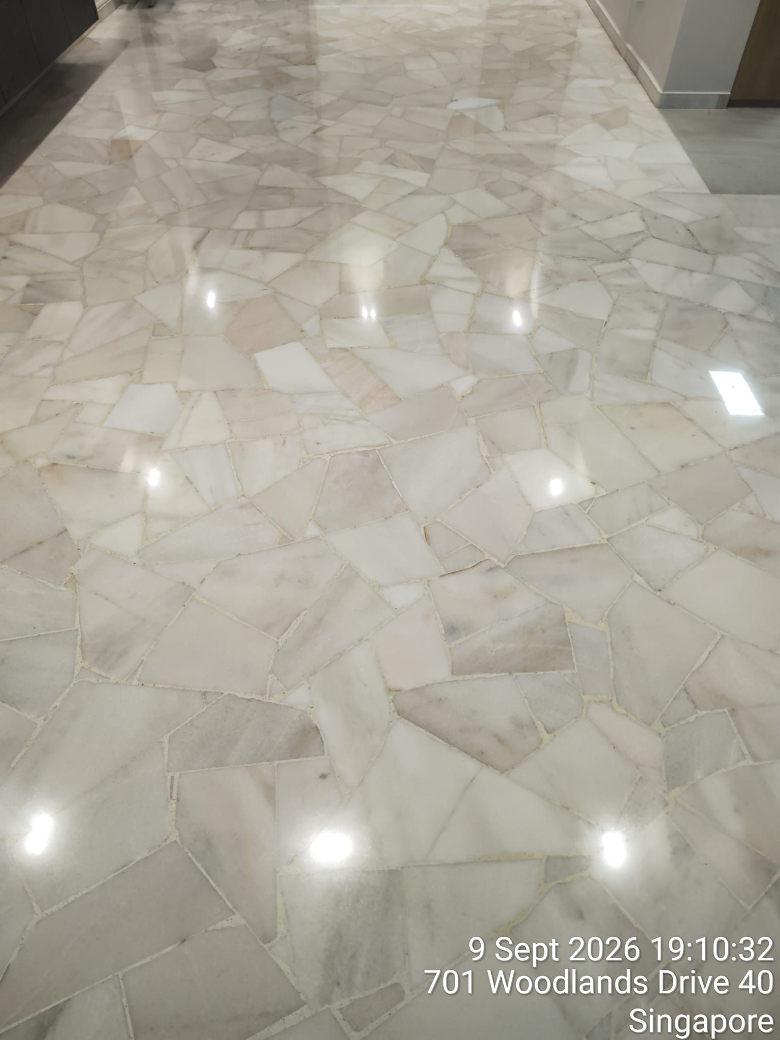 High-gloss polished marble floor, Woodlands Drive, Singapore